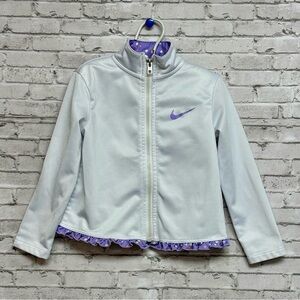 Nike 3T Toddler White Full Zip White Jacket Purple Polka Dot Trim